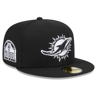 Бейсболка Miami Dolphins New Era Black Main Patch 59FIFTY Fitted