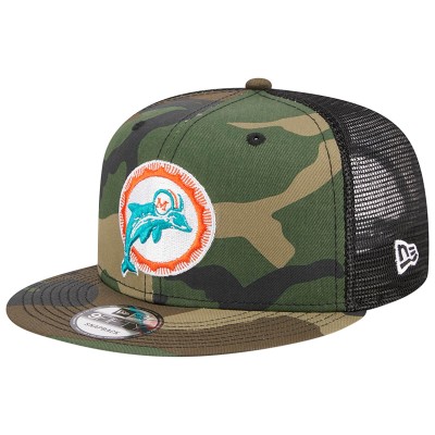 Бейсболка Miami Dolphins New Era Camo Throwback Main Trucker 9FIFTY Snapback