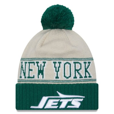 Шапка с помпоном New York Jets New Era 2023 Sideline Historic Cuffed - Cream/Green