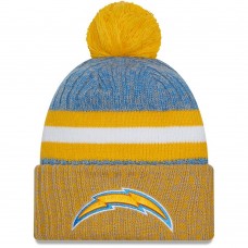 Шапка с помпоном Los Angeles Chargers New Era 2023 Sideline Sport Cuffed Knit - Powder Blue/Gold