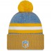 Шапка с помпоном Los Angeles Chargers New Era 2023 Sideline Sport Cuffed Knit - Powder Blue/Gold
