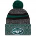 Шапка с помпоном New York Jets New Era 2023 Sideline Sport Cuffed Knit - Black/Green