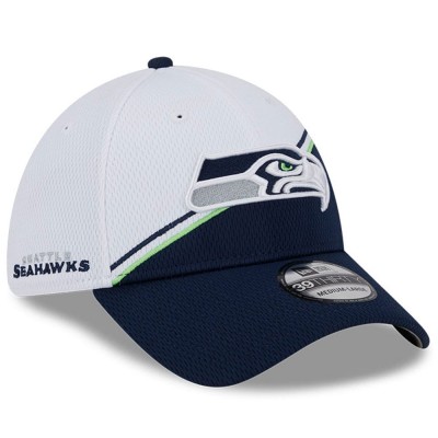 Бейсболка Seattle Seahawks New Era 2023 Sideline 39THIRTY - White/College Navy