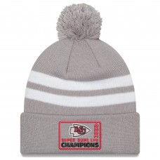 Шапка с помпоном Kansas City Chiefs New Era Super Bowl LVII Champions Top Stripe - Gray