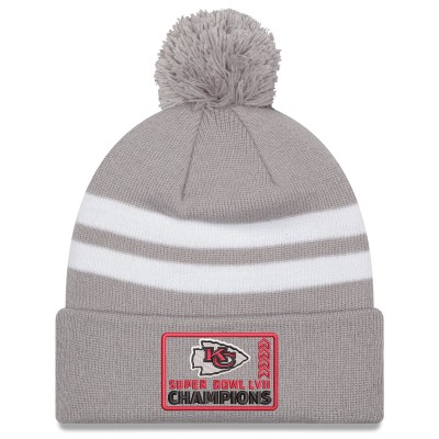 Шапка с помпоном Kansas City Chiefs New Era Super Bowl LVII Champions Top Stripe - Gray