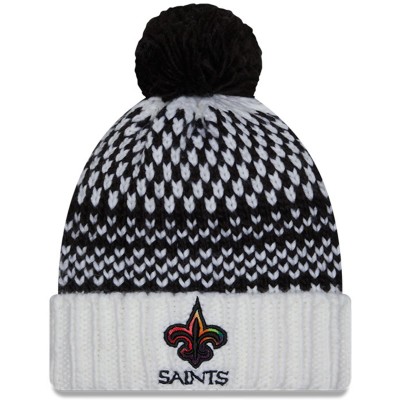 Женская New Orleans Saints New Era Black/White 2023 NFL Crucial Catch Cuffed Pom Knit Hat