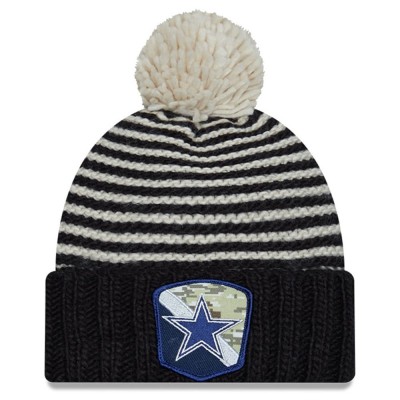 Женская Dallas Cowboys New Era Black 2023 Salute To Service Cuffed Pom Knit Hat