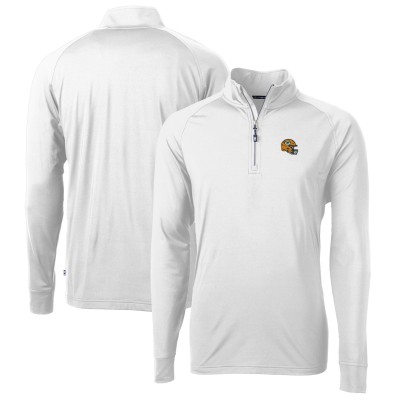 Green Bay Packers Cutter & Buck White Helmet Adapt Eco Knit Stretch Recycled Quarter-Zip Pullover Top