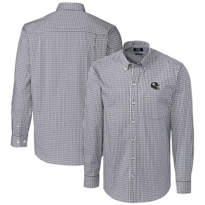 Рубашка с коротким рукавом Pittsburgh Steelers Cutter & Buck Charcoal Helmet Easy Care Stretch Gingham Long Sleeve