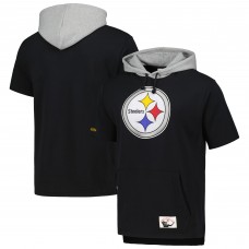 Pittsburgh Steelers Mitchell & Ness Black Postgame Short Sleeve Hoodie