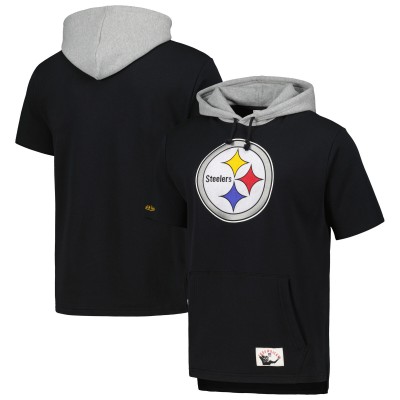 Pittsburgh Steelers Mitchell & Ness Black Postgame Short Sleeve Hoodie