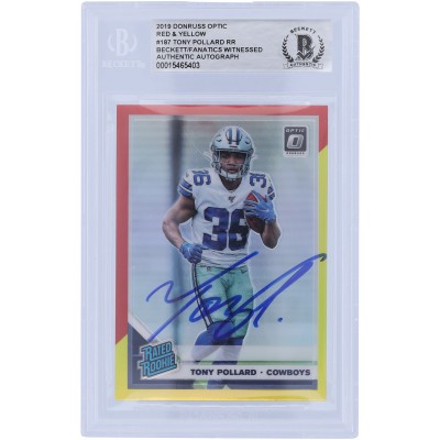 Tony Pollard Dallas Cowboys Autographed 2019 Panini Donruss Optic Red & Yellow Rated Rookie #187 Beckett Fanatics Witnessed Authenticated Rookie Card