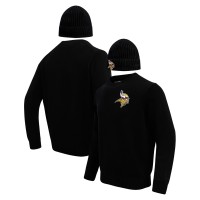Minnesota Vikings Pro Standard Crewneck Pullover Sweater & Cuffed Knit Hat Box Gift Set - Black