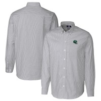 New York Jets Cutter & Buck Helmet Stretch Oxford Stripe Long Sleeve Button-Down Shirt - Charcoal