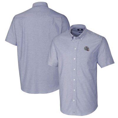 New England Patriots Cutter & Buck Helmet Short Sleeve Stretch Oxford Button-Down Shirt - Light Blue