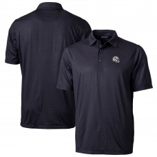 Miami Dolphins Cutter & Buck Black Helmet Pike Double Dot Print Stretch Polo