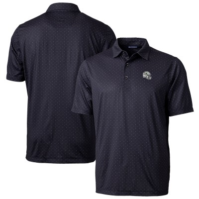 Miami Dolphins Cutter & Buck Black Helmet Pike Double Dot Print Stretch Polo