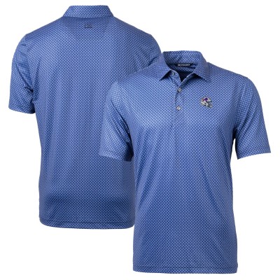 Buffalo Bills Cutter & Buck Navy Helmet Pike Banner Print Stretch Polo