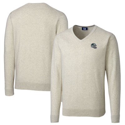 Carolina Panthers Cutter & Buck Helmet Lakemont Tri-Blend V-Neck Pullover Sweater - Oatmeal