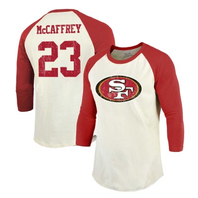 Футболка с рукавом 3/4 Christian McCaffrey San Francisco 49ers Majestic Threads Player Name & Number Raglan - Cream/Scarlet