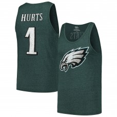 Jalen Hurts Philadelphia Eagles Majestic Threads Player Name & Number Tri-Blend Tank Top - Midnight Green