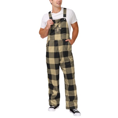 New Orleans Saints FOCO Big Logo Plaid Overalls - Black