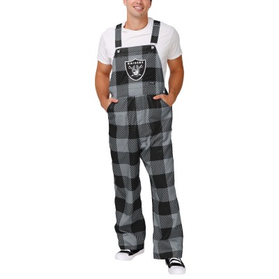 Las Vegas Raiders FOCO Big Logo Plaid Overalls - Black