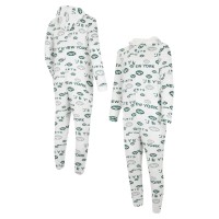 New York Jets Concepts Sport Allover Print Docket Union Full-Zip Hooded Pajama Suit - White