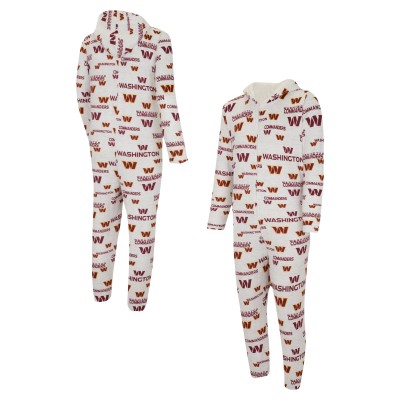 Washington Commanders Concepts Sport Allover Print Docket Union Full-Zip Hooded Pajama Suit - White