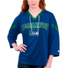 Женская Seattle Seahawks Starter Navy Rally Lace-Up 3/4 Sleeve T-Shirt