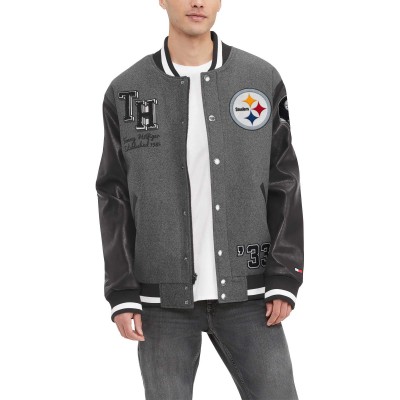 Pittsburgh Steelers Tommy Hilfiger Heather Gray/Black Gunner Full-Zip Varsity Jacket