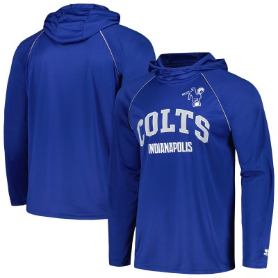 Indianapolis Colts Starter Royal Gridiron Classics Throwback Raglan Long Sleeve Hooded T-Shirt