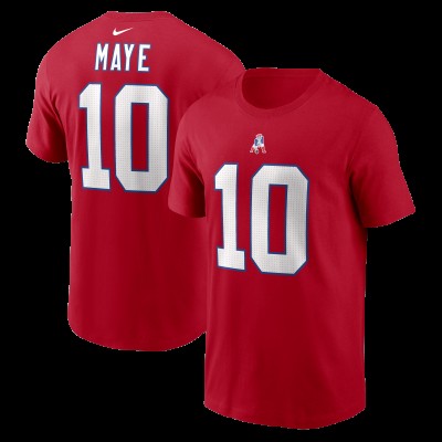 New England Patriots Drake Maye Nike Red Name & Number T-Shirt