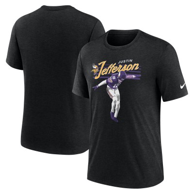 Minnesota Vikings Justin Jefferson Nike Heather Black Player Graphic T-Shirt