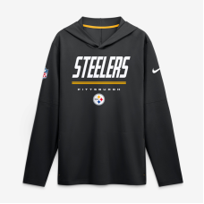Pittsburgh Steelers Nike Black Sideline Game On Lightweight Long Sleeve Hooded Dri-FIT Top Pittsburgh Steelers Nike Black Sideline Game On Lightweight Long Sleeve Hooded Dri-FIT Top