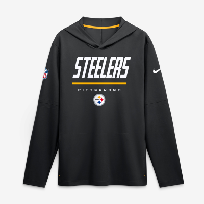 Pittsburgh Steelers Nike Black Sideline Game On Lightweight Long Sleeve Hooded Dri-FIT Top