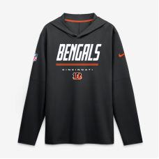 Cincinnati Bengals Nike Black Sideline Game On Lightweight Long Sleeve Hooded Dri-FIT Top Cincinnati Bengals Nike Black Sideline Game On Lightweight Long Sleeve Hooded Dri-FIT Top