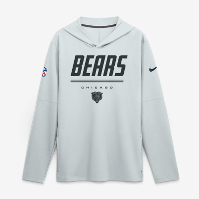 Chicago Bears Nike Platinum Sideline Game On Lightweight Long Sleeve Hooded Dri-FIT Top