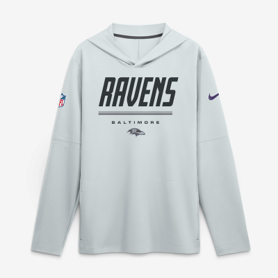 Baltimore Ravens Nike Platinum Sideline Game On Lightweight Long Sleeve Hooded Dri-FIT Top