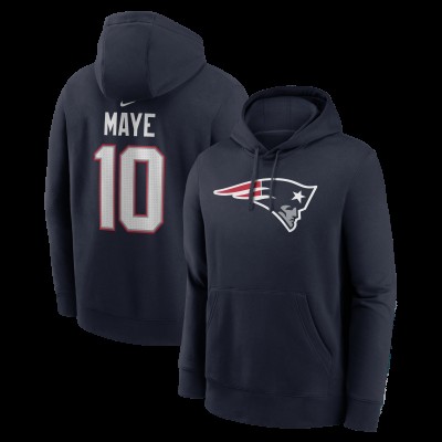 New England Patriots Drake Maye Nike Navy Player Name & Number Fleece Hoodie