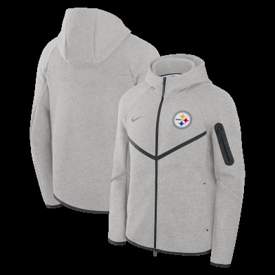 Pittsburgh Steelers Nike Heather Gray Tech Fleece Full-Zip Windrunner Hoodie