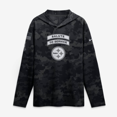 Pittsburgh Steelers Nike 2026 Salute to Service Sideline Lightweight Hooded Dri-FIT Long Sleeve Top - Black