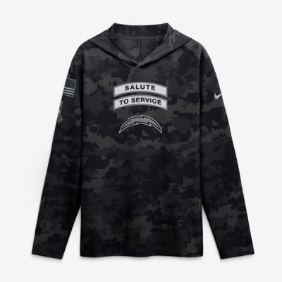 Los Angeles Chargers Nike 2026 Salute to Service Sideline Lightweight Hooded Dri-FIT Long Sleeve Top - Black