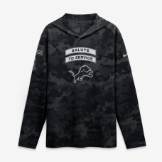 Detroit Lions Nike 2026 Salute to Service Sideline Lightweight Hooded Dri-FIT Long Sleeve Top - Black Detroit Lions Nike 2026 Salute to Service Sideline Lightweight Hooded Dri-FIT Long Sleeve Top - Black