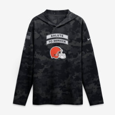 Cleveland Browns Nike 2026 Salute to Service Sideline Lightweight Hooded Dri-FIT Long Sleeve Top - Black Cleveland Browns Nike 2026 Salute to Service Sideline Lightweight Hooded Dri-FIT Long Sleeve Top - Black