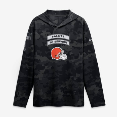 Cleveland Browns Nike 2026 Salute to Service Sideline Lightweight Hooded Dri-FIT Long Sleeve Top - Black