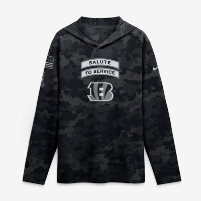 Cincinnati Bengals Nike 2026 Salute to Service Sideline Lightweight Hooded Dri-FIT Long Sleeve Top - Black