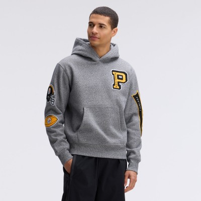 Pittsburgh Steelers Fanatics Athletic Heather Gray IconicFleece Letterman Hoodie