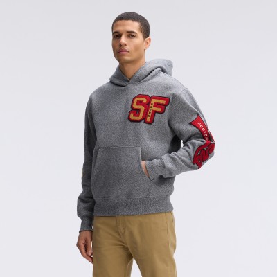 San Francisco 49ers Fanatics Athletic Heather Gray IconicFleece Letterman Hoodie