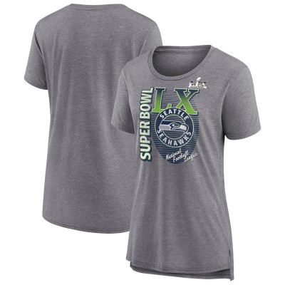 Женская Seattle Seahawks Fanatics Heather Gray Super Bowl LX Retro Tri-Blend T-Shirt